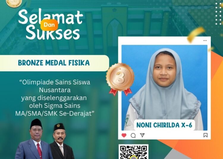 Alhamdulillah, Noni Chirilda Harumkan MAN 1 Gresik di Kancah Nasional Sabet Bronze Medal Fisika Olimpiade Sains Nusantara