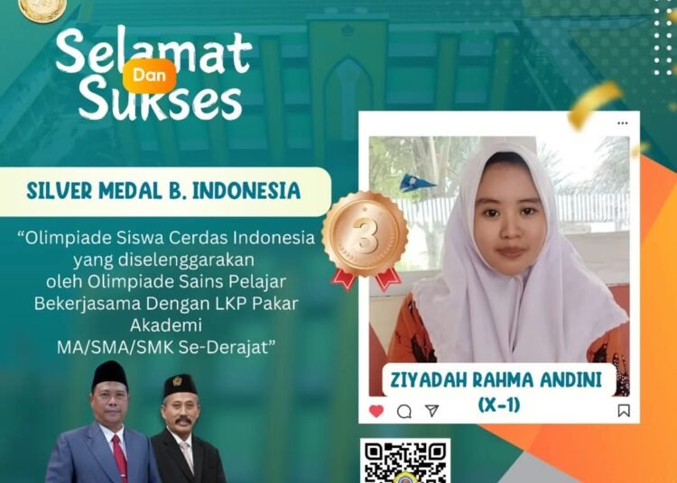 Top !! Ziyadah Rahmah Andini MAN 1 Gresik Sukses Raih Medali Silver Olimpiade Siswa Cerdas Indonesia