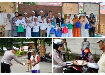 Jumat Berkah, Satlantas Polres Gresik Istiqomah Berbagi Makanan dan Santuni Anak Yatim Piatu