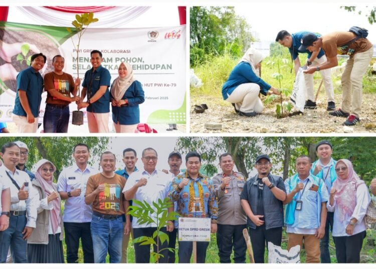 Lestarikan Lingkungan, Petrokimia Gresik Bersama PWI dan DLH Tanam Ratusan Pohon Produktif di Ngargosari Kebomas