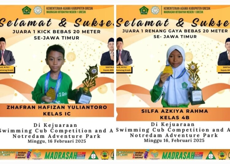 Mantap !! Siswa MIN 1 Gresik Ukir Prestasi di Ajang Kejuaraan Fun Swimming Cub Competition and Award Notredam Adventure Park