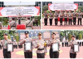 Kapolres Gresik Penuh Semangat Pimpin Sertijab PJU dan Berikan Penghargaan kepada Anggota Berprestasi