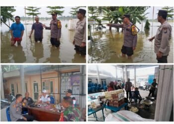 Tak Hanya Sambangi Warga, Kapolsek Bungah Ikut Bantu Memasak di Dapur Umum untuk Korban Banjir