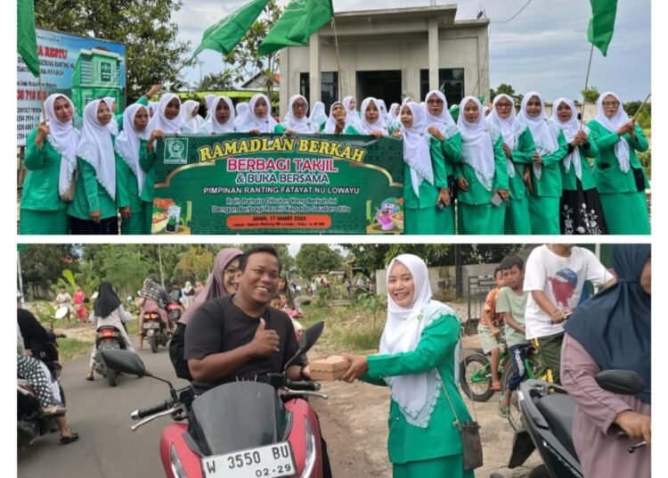 Fatayat NU Lowayu Bagikan Takjil Gratis untuk Masyarakat “Fatayat Berbagi, Puasa Lebih Berarti”