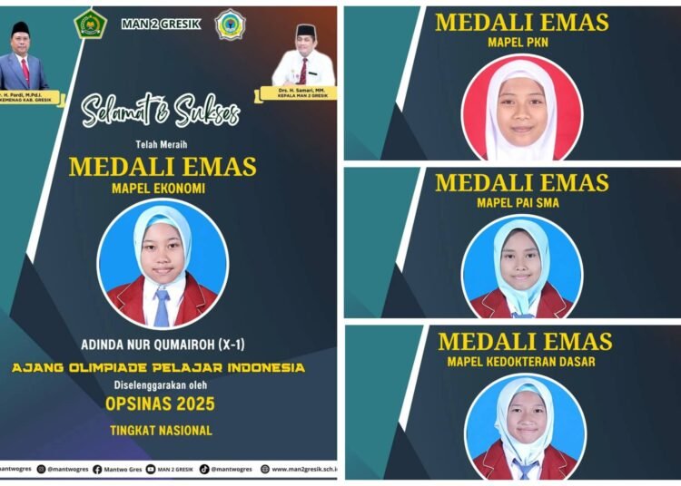 April Bertabur Prestasi, 4 Siswi MAN 2 Gresik Raih Medali Emas di Ajang Olimpiade Nasional
