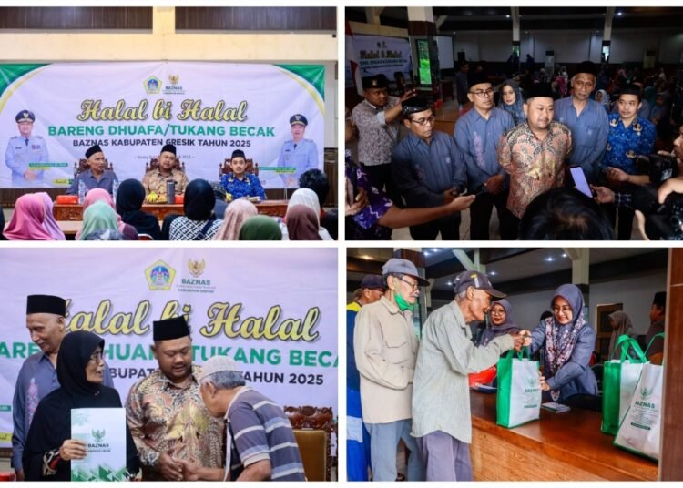Halalbihalal, Bupati Gus Yani Bersama Baznas Gresik Gelontor Bansos untuk Kaum Dhuafa dan Tukang Becak