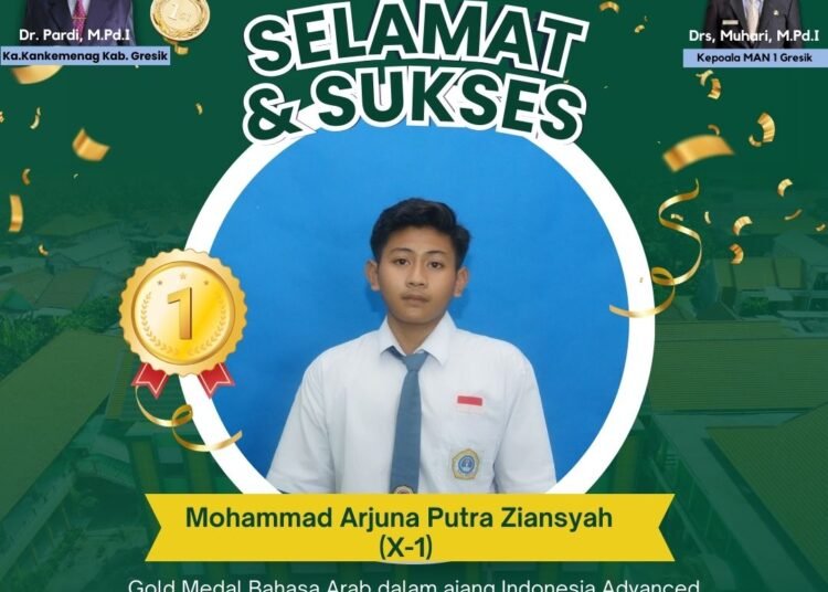 Arjuna MAN 1 Gresik Sabet Medali Emas di Ajang Olimpiade Bahasa Arab Tingkat Nasional
