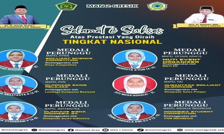Tak Tanggung-tanggung, Enam Siswa MAN 2 Gresik Raih Medali di Ajang Olimpiade Nasional