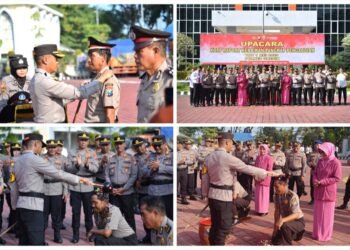 Penuh Haru !! Kapolres Gresik Pimpin Langsung Upacara Korp Raport Kenaikan Pangkat Dua Anggotanya Atas Pengabdian Terbaik Tanpa Cela