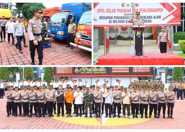 Kapolres Pimpin Langsung Apel Gelar Pasukan: Sinergi TNI-Polri dan BPBD Hadapi Ancaman Bencana Hidrometeorologi di Gresik