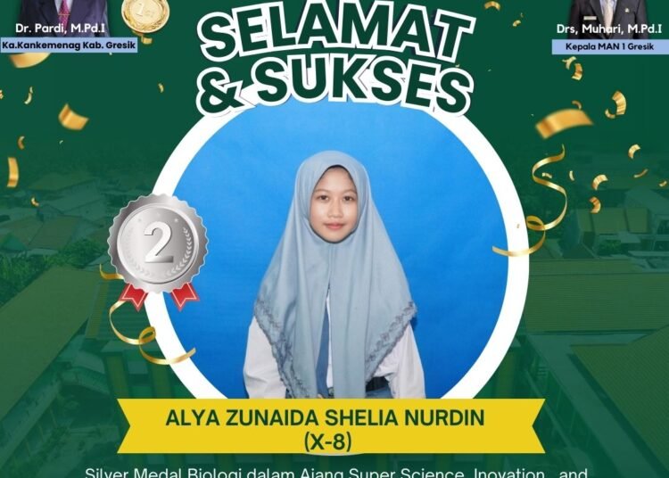 Top !! Alya Zunaida Shelia MAN 1 Gresik Raih Medali Silver di Ajang Olimpiade Biologi Tingkat Nasional