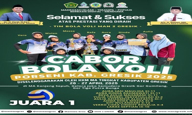 Sabet Juara 1, Tim Bola Voli MAN 2 Gresik Dinobatkan sebagai Tim Terbaik di Ajang PORSENI Kabupaten Gresik 2025