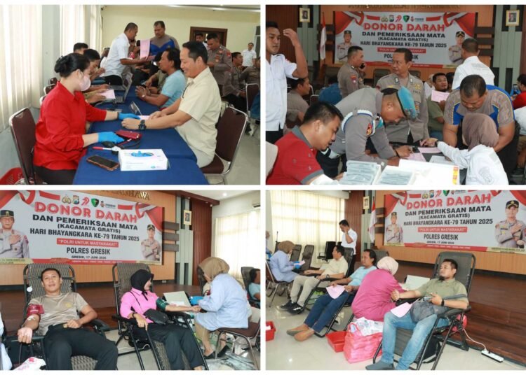 Tak Hanya Donor Darah, Polres Gresik juga Bagikan Kacamata Gratis di Momen Istimewa Hari Bhayangkara