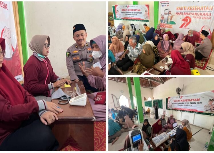 Peringati Hari Bhayangkara, Polres Gresik Gelar Bakti Sosial Kesehatan Gratis di Ponpes Hafiz Al-Qur’an Kedamean