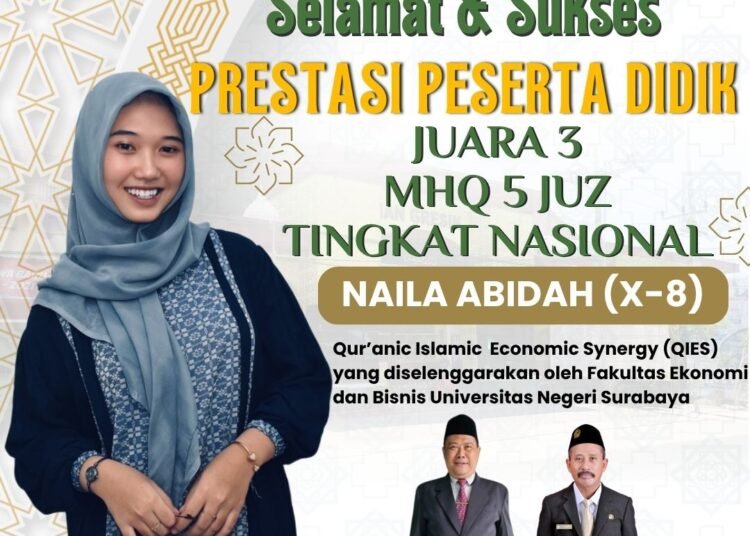 Harumkan MAN 1 Gresik, Naila Abidah Ukir Prestasi Gemilang di Ajang MHQ 5 Juz Tingkat Nasional