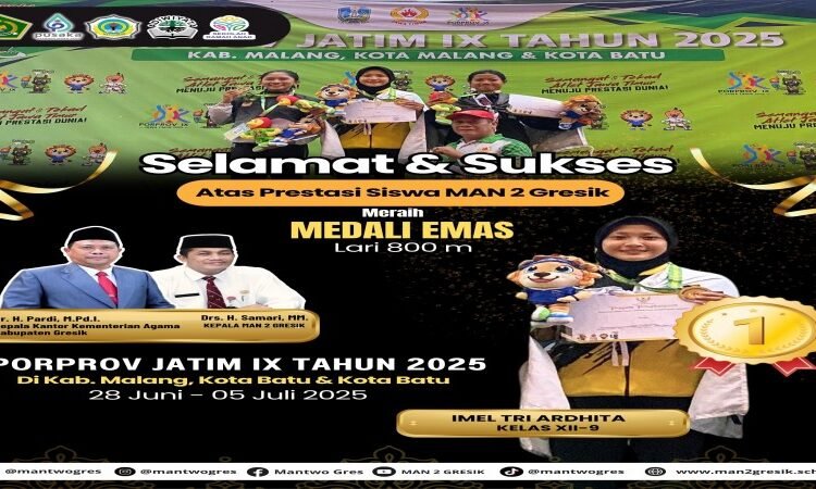 Lari 800 Meter, Siswa MAN 2 Gresik Raih Medali Emas di PORPROV Jatim IX 2025