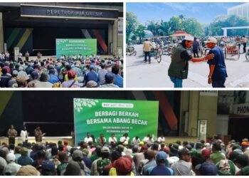 Langit Biru di Atas GOR Tri Dharma Turut Rasakan Kebahagiaan 530 Abang Becak Dapat Santunan dari PT Petrokimia Gresik