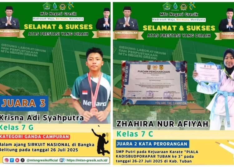 Hebat !! Dua Murid MTsN Gresik Ukir Prestasi Gemilang di Kancah Nasional
