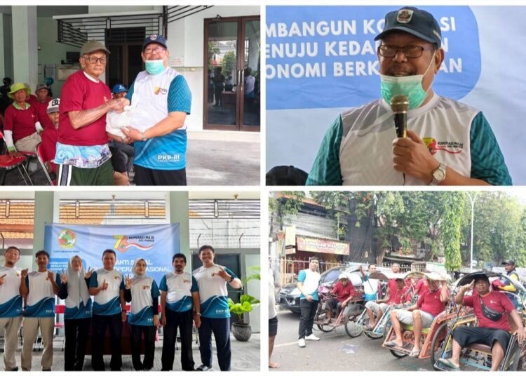 Hari Koperasi Nasional ke-78, PKPRI Gresik Istiqomah Berbagi Paket Sembako kepada 100 Tukang Becak