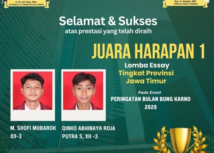 Tahun Ajaran Baru Semangat Baru Siswa MAN 2 Gresik Ukir Prestasi Membanggakan di Ajang Lomba Essay Tingkat Jawa Timur