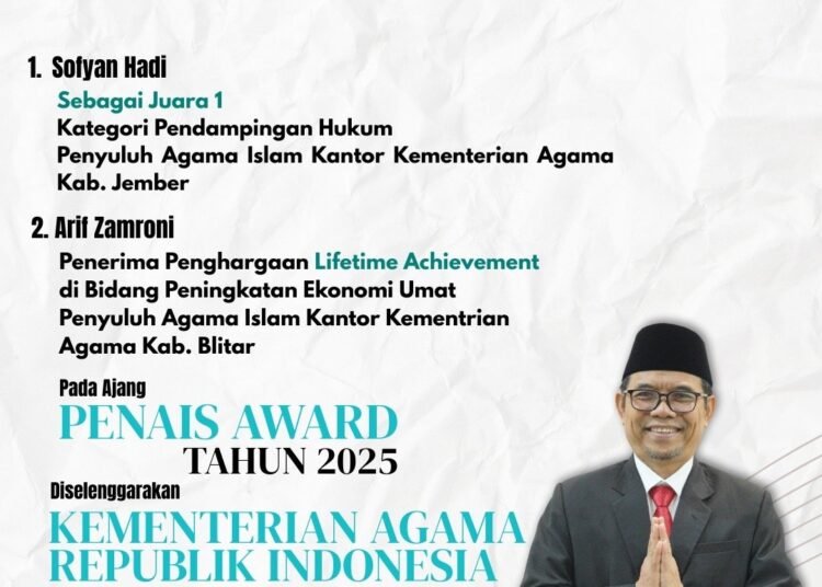 Kakanwil Ucapkan Selamat Atas Prestasi Gemilang Dua Penyuluh Jawa Timur di Ajang Penais Award 2025