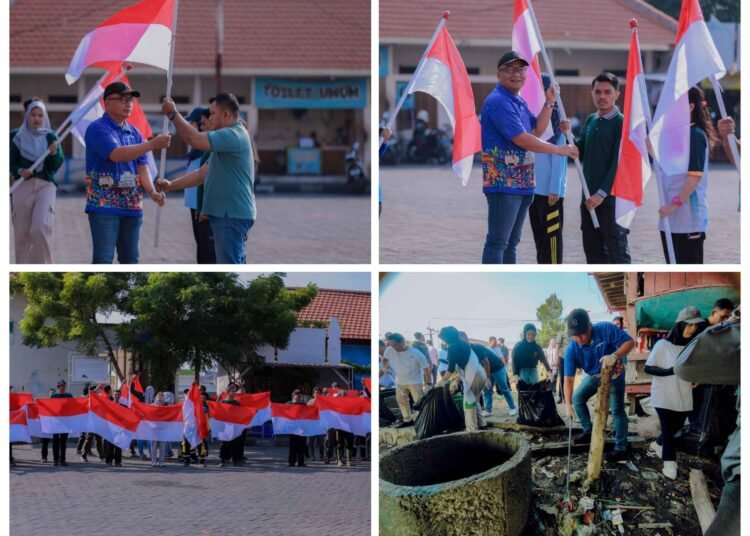Semangat Merah Putih HUT RI ke-80, Wabup Gresik Bersama Kepala DLH Ajak Warga Bersihkan Pesisir dan Bagikan 10.000 Bendera