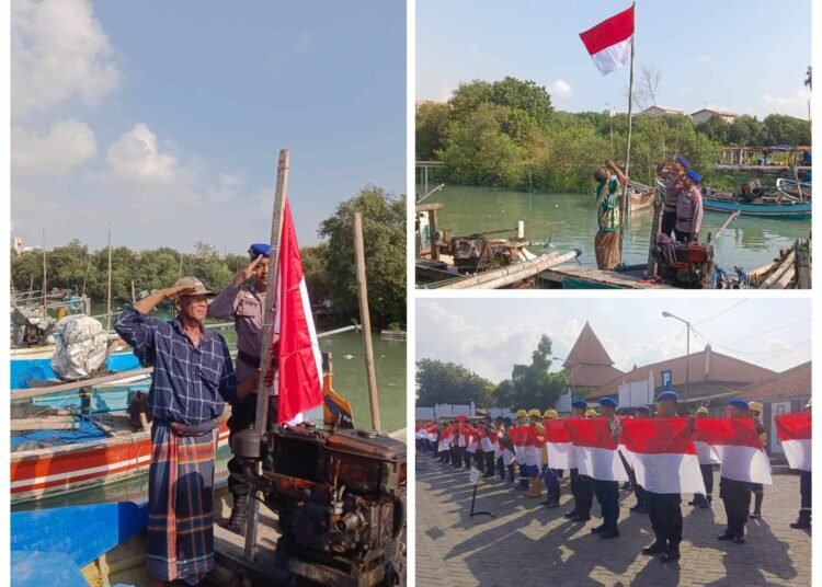 Semangat Kemerdekaan, Merah Putih Berkibar Gagah Perkasa di Kawasan Pesisir Kelurahan Lumpur Gresik