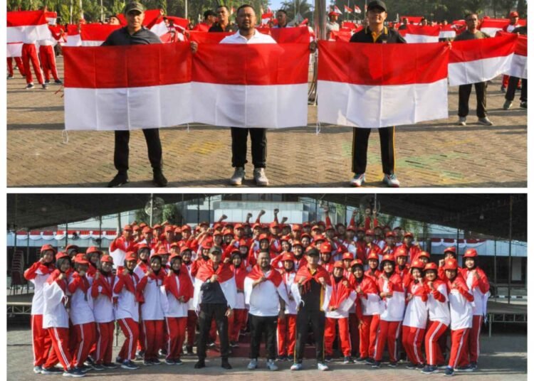 Guyub Rukun Bupati Gresik, Dandim, dan Kapolres Olahraga Bersama serta Bagikan 10.000 Bendera Jelang HUT RI