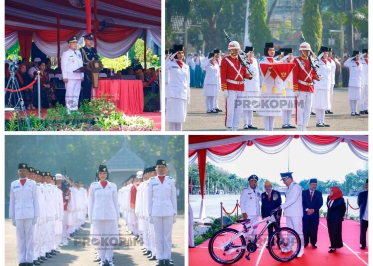 Semarak Upacara HUT ke-80 RI di Halaman Pemkab Gresik, Bupati Bagi-bagi Sepeda