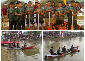 Semarak HUT RI ke-80, Prajurit Koramil 0817/11 Duduksampeyan Ikut Meriahkan Lomba Dayung di Desa Gredek