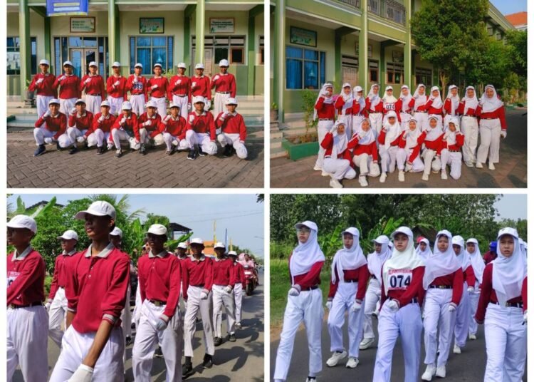 Pasukan Merah Putih MTs Tarbiyatus Shibyan Wotan Panceng Penuh Semangat Berlaga di Lomba Gerak Jalan HUT Kemerdekaan RI