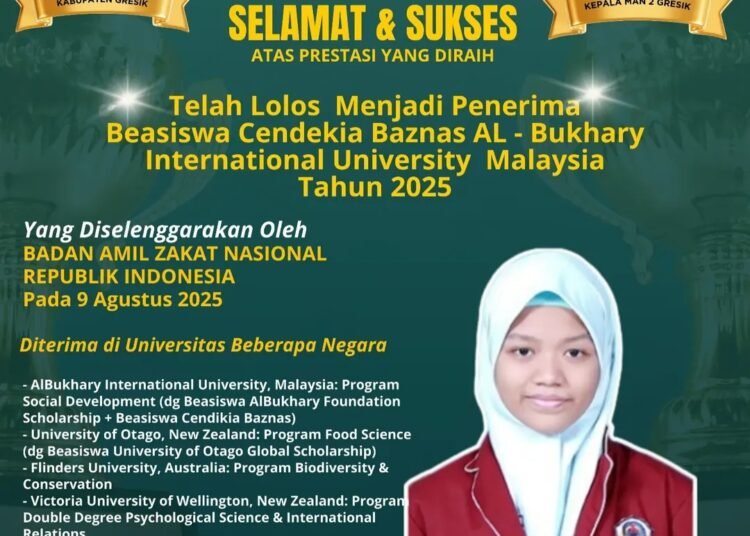 Tembus Batas Dunia !! Raih Beasiswa, Siswi MAN 2 Gresik Diterima di Berbagai Universitas Ternama Internasional