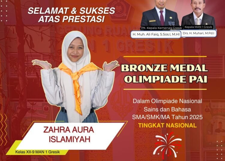 Zahra Aura Islamiyah Siswi MAN 1 Gresik Ukir Prestasi Gemilang di Ajang Olimpiade PAI Tingkat Nasional
