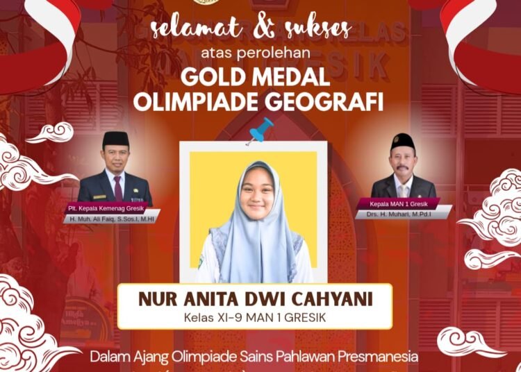 Siswi MAN 1 Gresik Nur Anita Dwi Cahyani Sukses Raih Medali Emas di Ajang Olimpiade Geografi Tingkat Nasional
