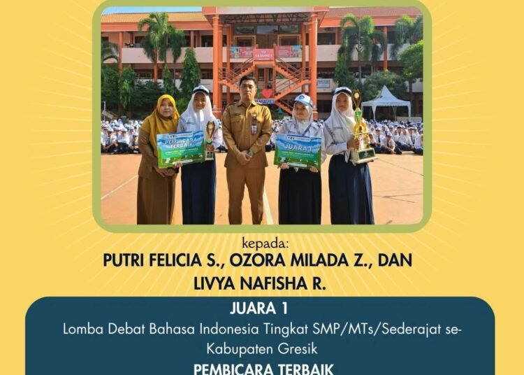 Borong Juara, Siswa SMPN 1 Gresik Raih Juara 1 dan Pembicara Terbaik Lomba Debat Bahasa Indonesia se-Kabupaten Gresik