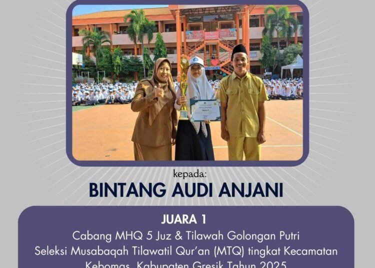 Istimewa !! Bintang Audi Anjani Siswi SMPN 1 Gresik Raih Juara 1 MHQ 5 Juz dan Tilawah Putri