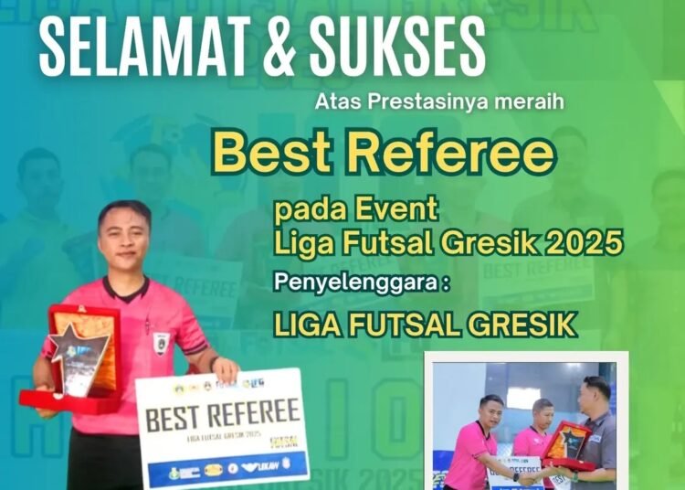 Joosss !! Guru Penjas MAN 2 Gresik Raih Penghargaan Best Referee di Ajang Liga Futsal Gresik 2025