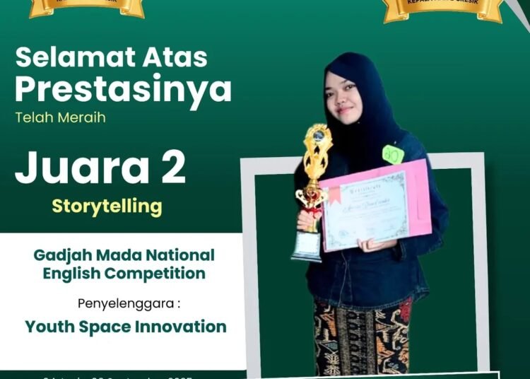 Siswa MAN 2 Gresik Avrilia Diva Candini Sabet Juara 2 Lomba Storytelling Bahasa Inggris Tingkat Nasional