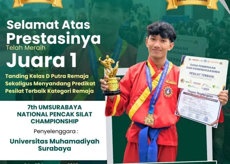 Tak Hanya Juara 1, Siswa MAN 2 Gresik juga Sandang Predikat Pesilat Terbaik di Kejuaraan Pencak Silat Tingkat Nasional
