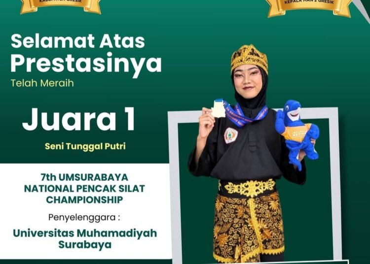 Siswi MAN 2 Gresik Nasafa Dwi Aulia Sabet Juara 1 Seni Tunggal Putri Kejuaraan Pencak Silat Tingkat Nasional