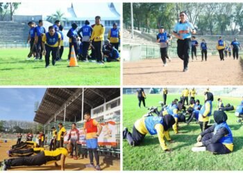Penuh Semangat !! Polres Gresik Gelar Tes Kesamaptaan Jasmani di Stadion Petrokimia