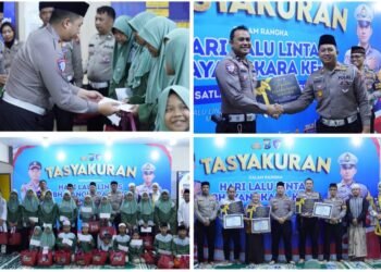 Hari Lalu Lintas Bhayangkara ke-70: Satlantas Polres Gresik Gelar Tasyakuran, Santunan Anak Yatim dan Beri Penghargaan Anggota Berprestasi