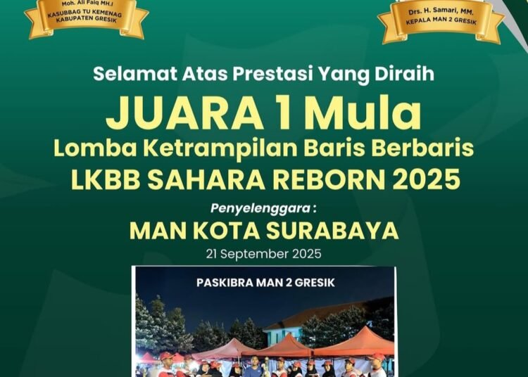 Hebat !! Tim Paskibra MAN 2 Gresik Sabet Juara 1 LKBB Sahara Reborn Tingkat Jawa Timur