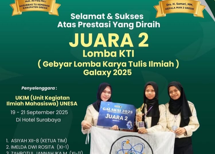 MAN 2 Gresik Kembali Ukir Prestasi di Kancah Nasional, Tim KTI Raih Juara 2 di Ajang GALAKSI UNESA 2025