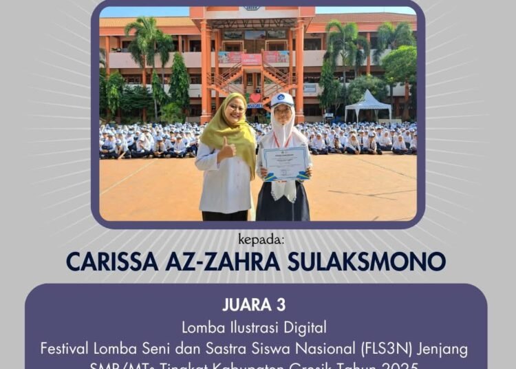 Carissa Az-Zahra Siswa SMPN 1 Gresik Raih Juara 3 Lomba Ilustrasi Digital di Ajang FLS3N 2025