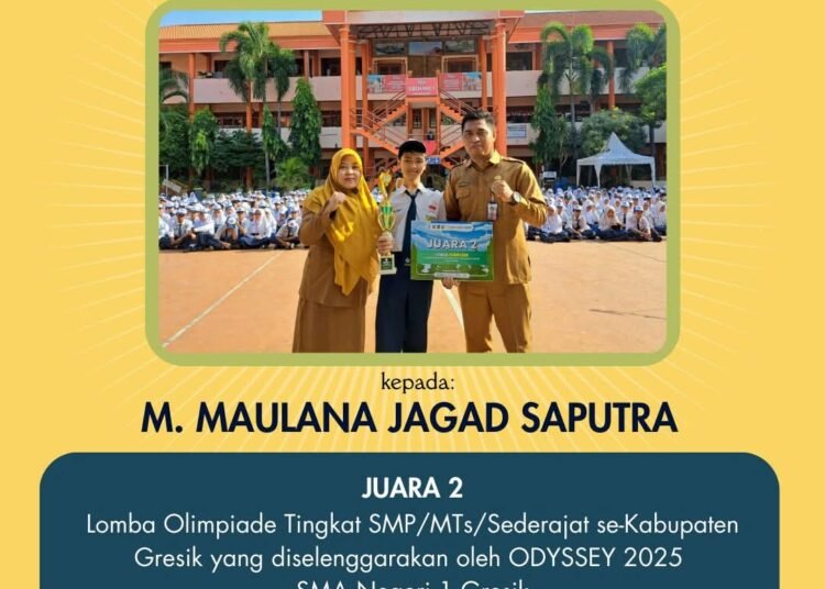 Top !! M Maulana Jagad Saputra, Siswa SMPN 1 Gresik Raih Juara 2 Olimpiade Seluruh Mata Pelajaran Tingkat Kabupaten