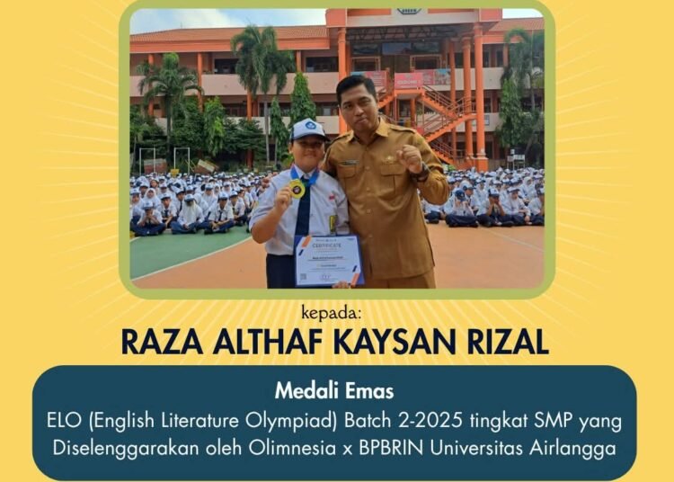 Wow, Raza Althaf Kaysan Rizal Siswa SMPN 1 Gresik Raih Medali Emas di Ajang Olimpiade Bahasa Inggris Tingkat Nasional