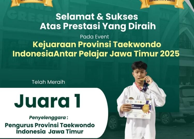 Keren !! Aditya Trianto Riantoh Siswa MAN 2 Gresik Sabet Juara 1 Kejuaraan Taekwondo Tingkat Provinsi