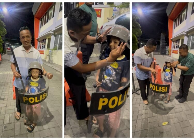 Unik !! Kapolres Gresik Wujudkan Nazar Bocah 6 Tahun yang Ingin Pegang Tameng Polisi