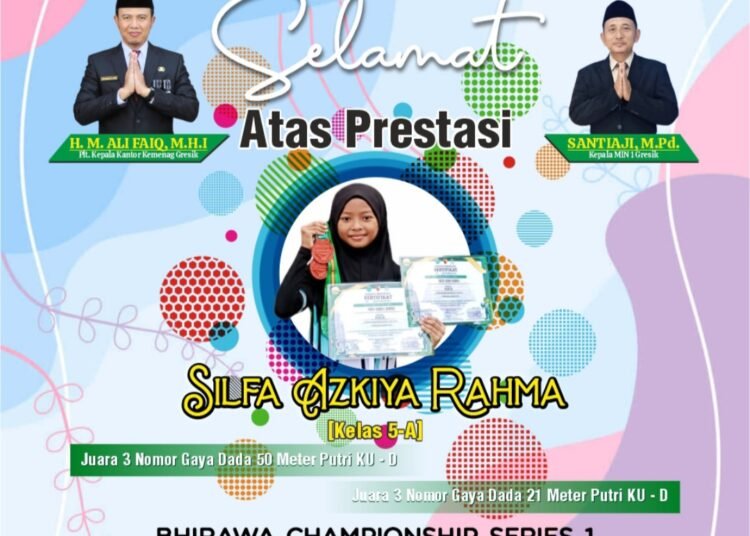Istimewa !! Silfa Azkiya Rahma, Perenang Cilik MIN 1 Gresik Raih Dua Juara sekaligus di Ajang Bhirawa Championship Series 1